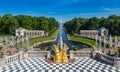 Saint Petersburg, Russia - August 8, 2020:ÃÂ Grand cascade fountains in Petergof, one of the largest fountain structures in the